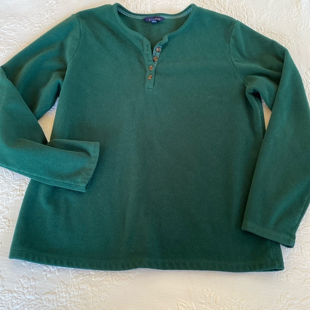 Y2K small ladies or as labeled kids large Lands End green button neck fleece top